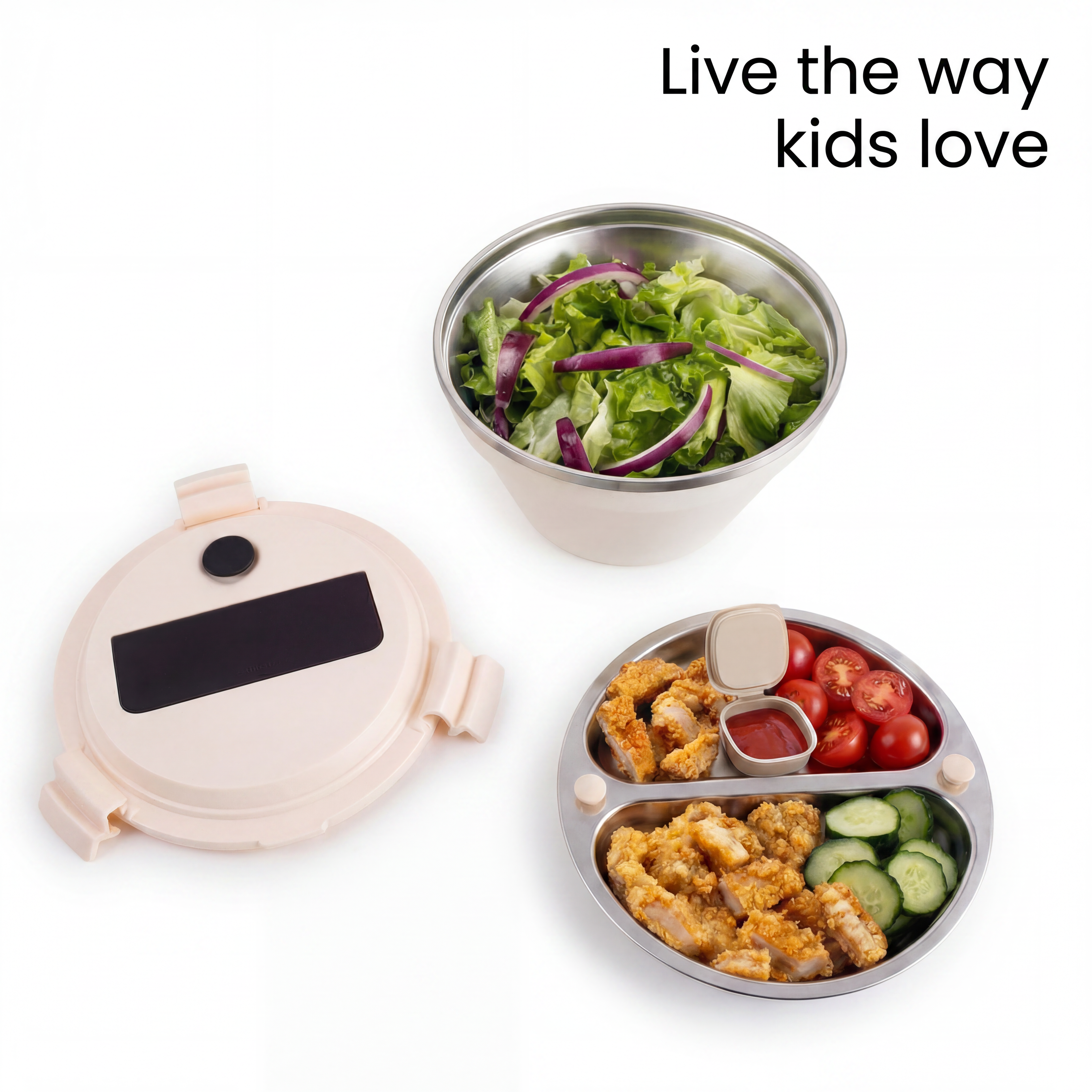 Kids Insulated Bento Salad Box – 304 Stainless Steel, 2-Layer Lunch Container with Compartments, Spoon & Thermal Bag