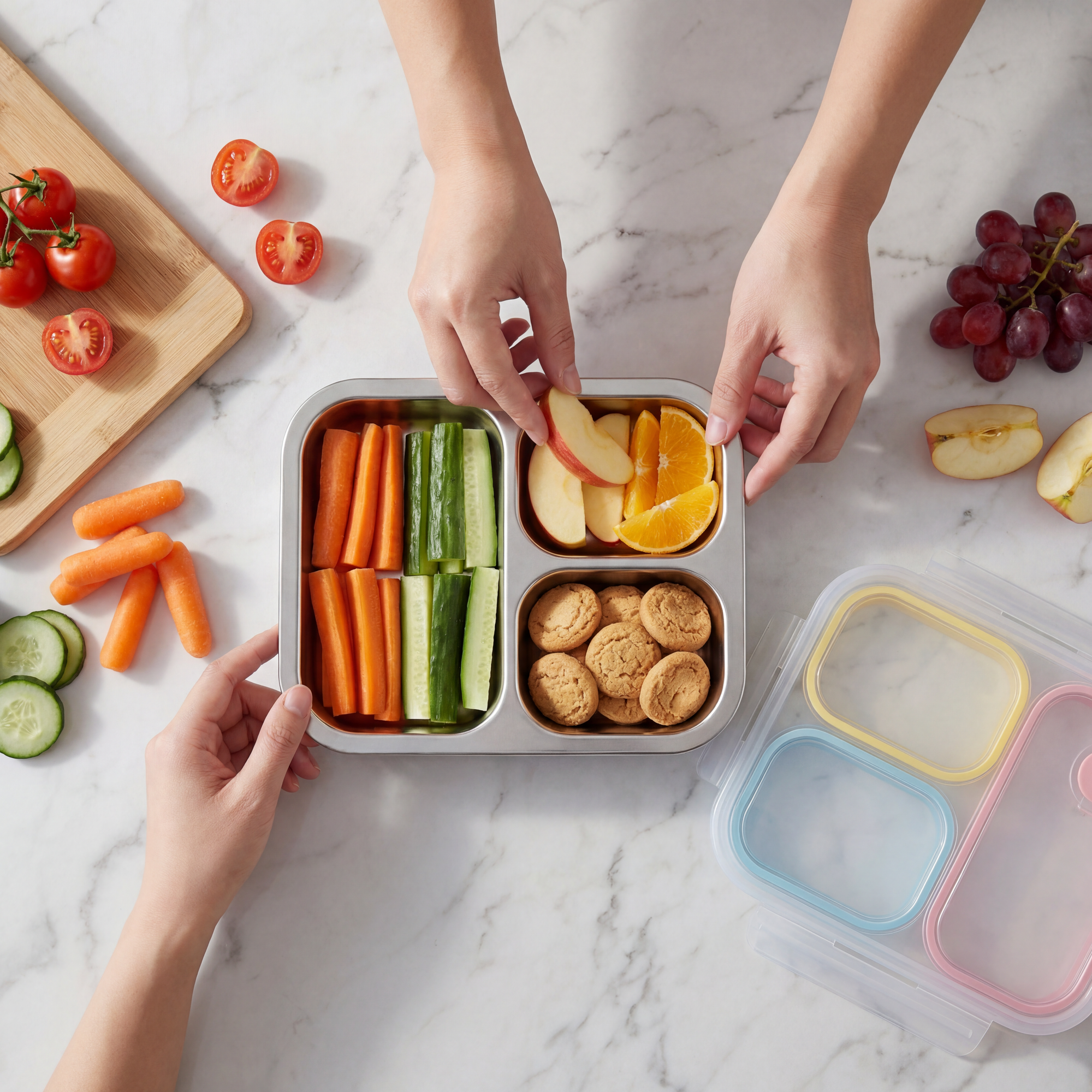 Kids Stainless Steel Bento Box (316) – 3 Compartments, Leakproof Lunch Box with Silicone Seal & Vent Lid