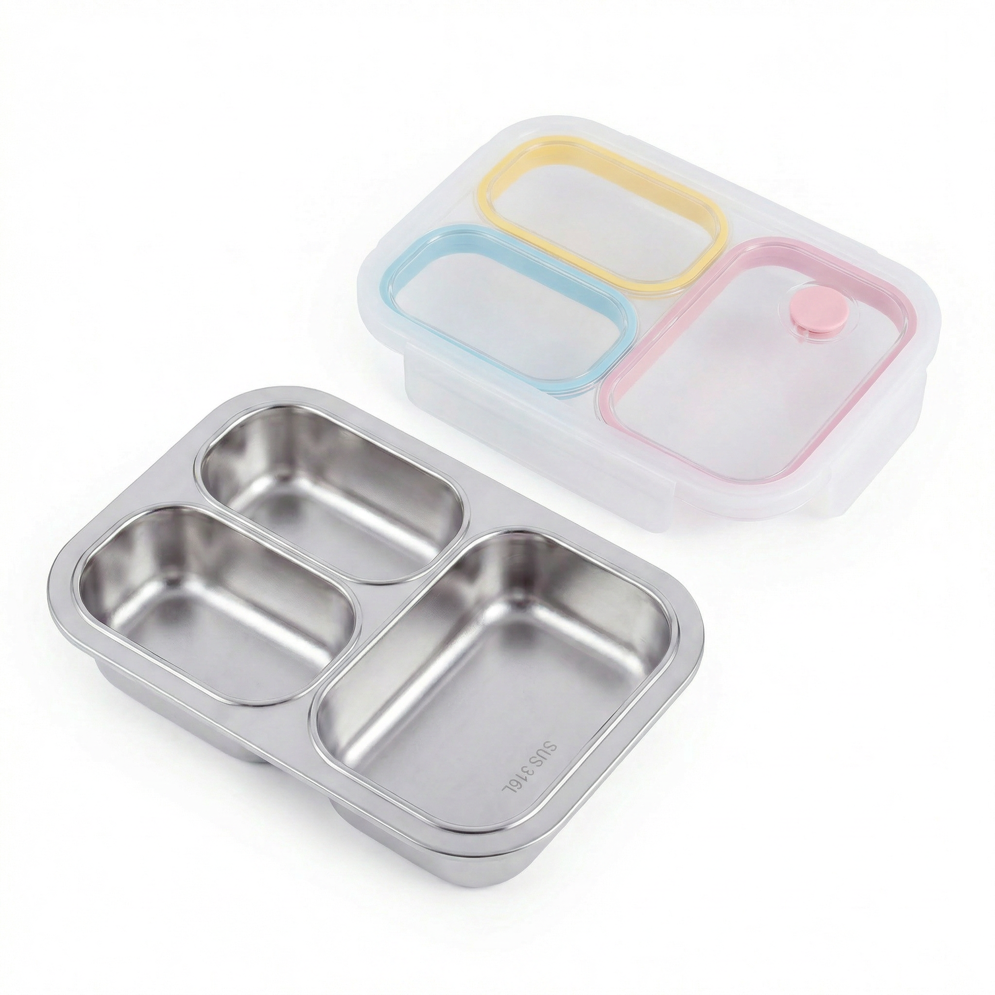 Kids Stainless Steel Bento Box (316) – 3 Compartments, Leakproof Lunch Box with Silicone Seal & Vent Lid