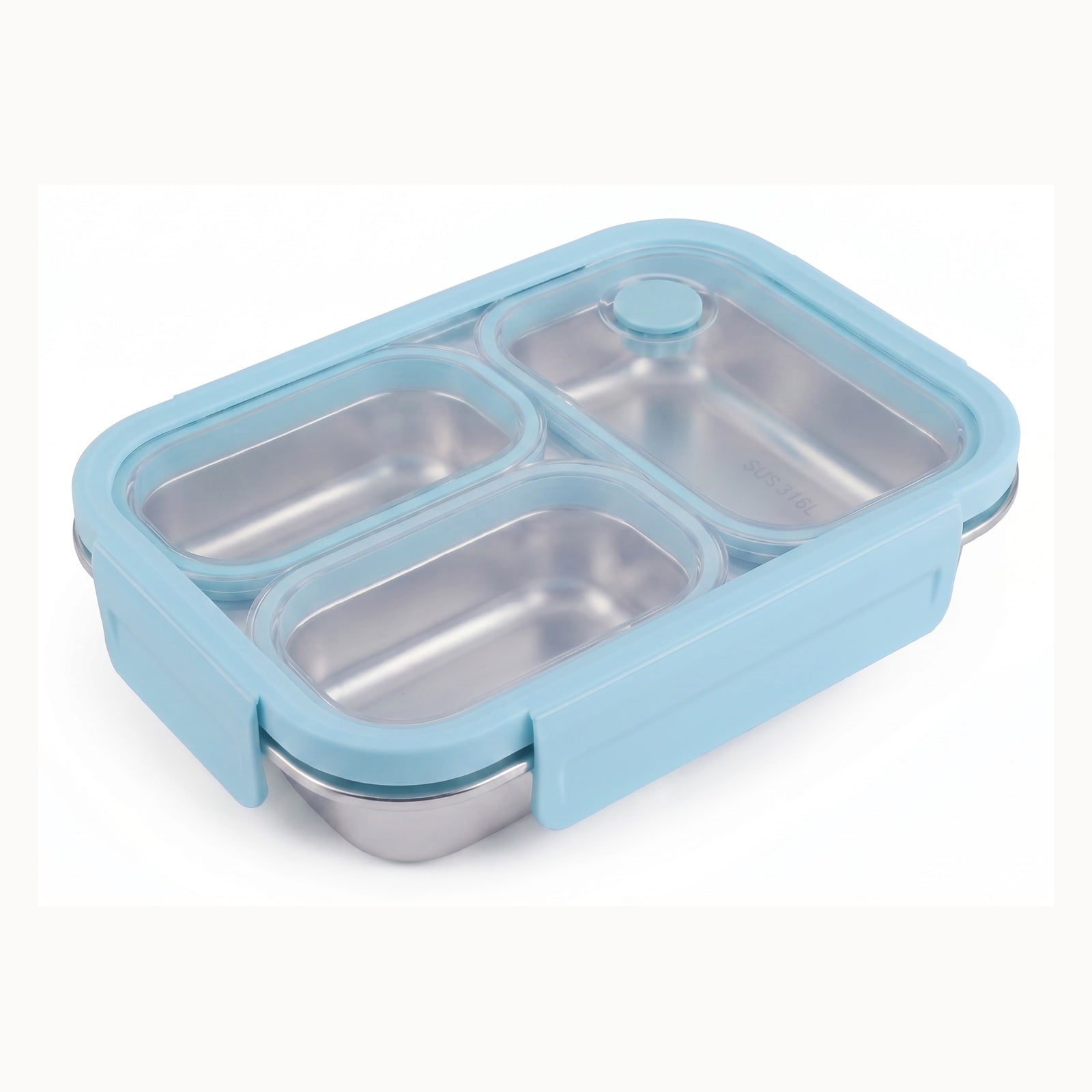 Blue lid stainless steel bento box