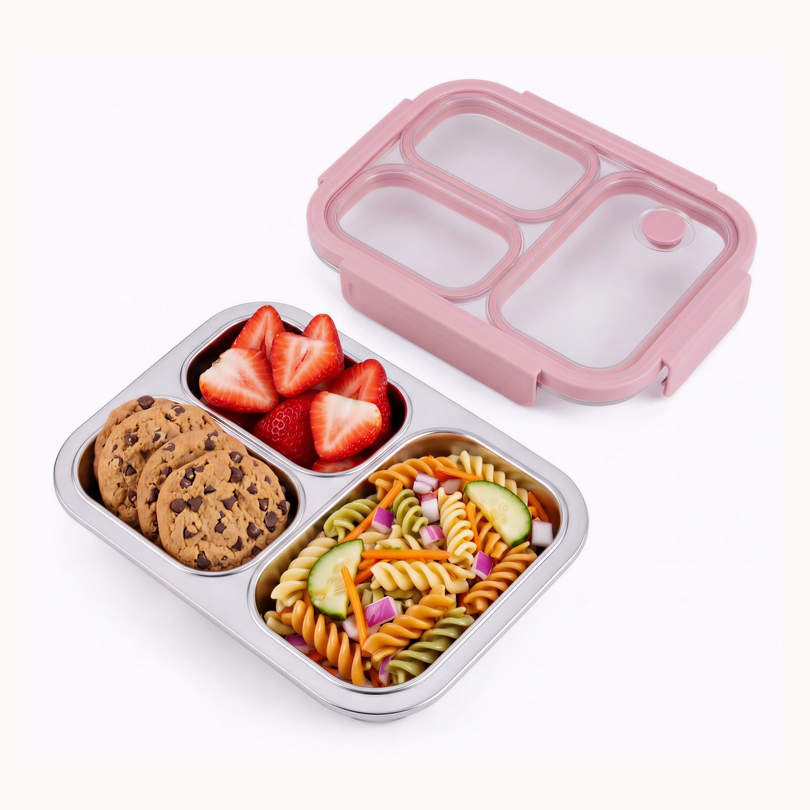 Pink lid stainless steel bento box