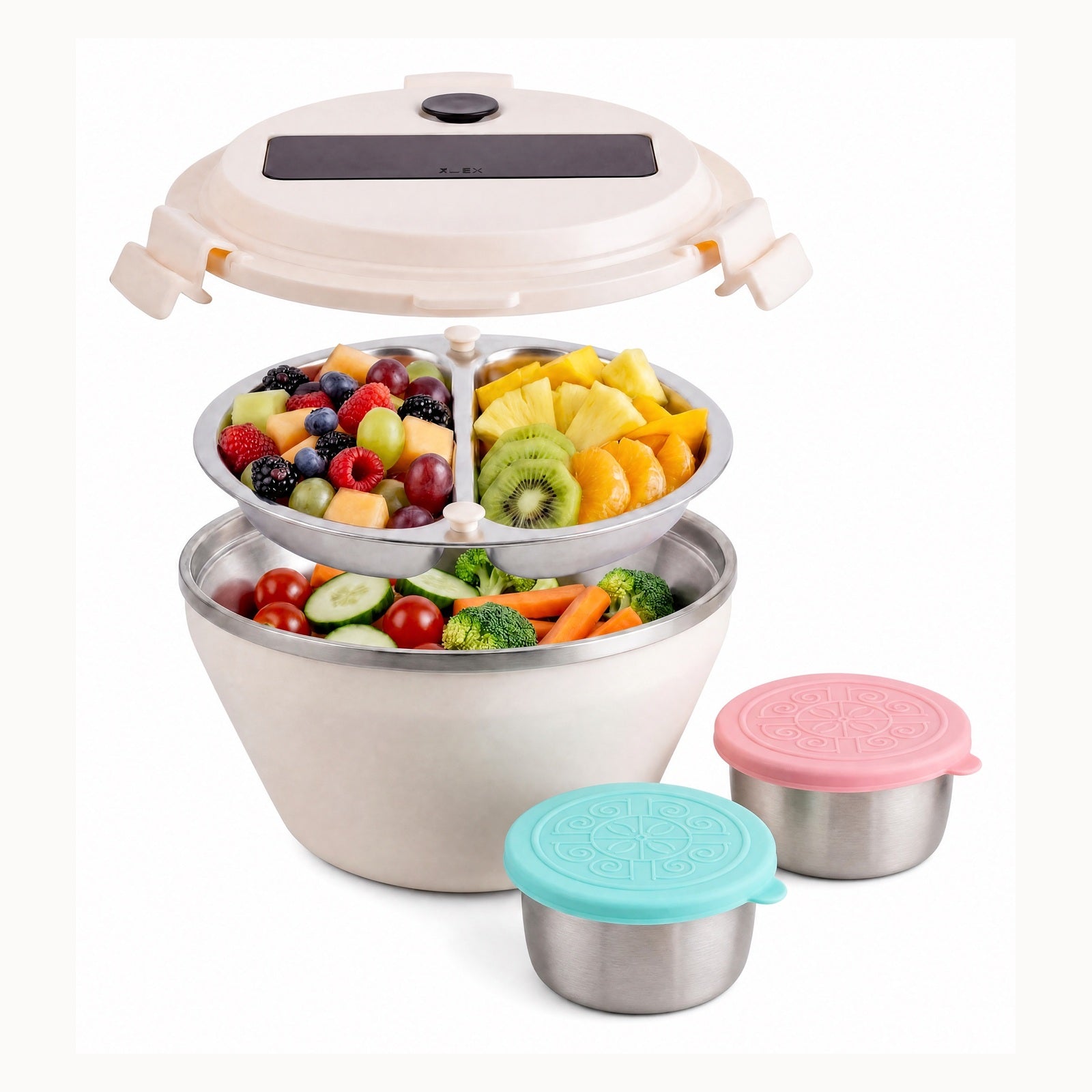 Double layer stainless steel salad bowl set